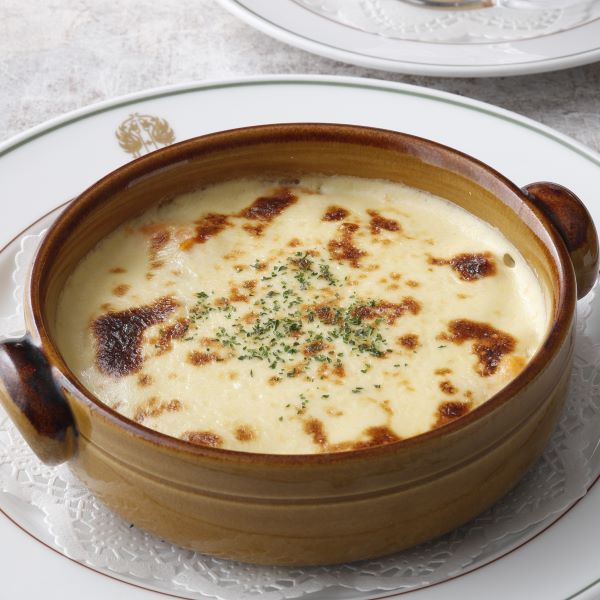 a bowl of soup on a plate