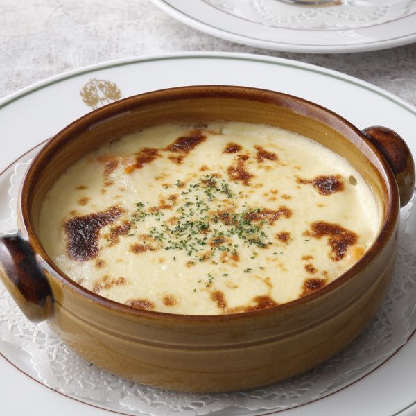 a bowl of soup on a plate