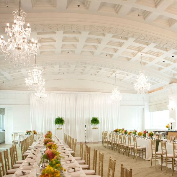 a long table set for a wedding reception