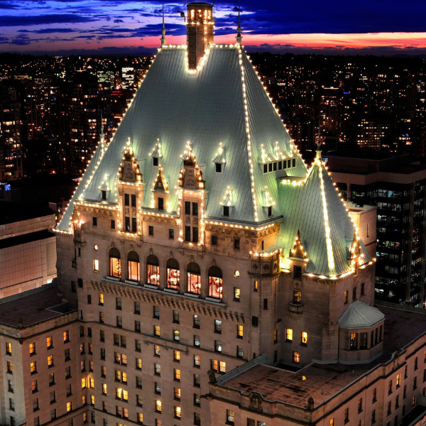 a building with lights on it
