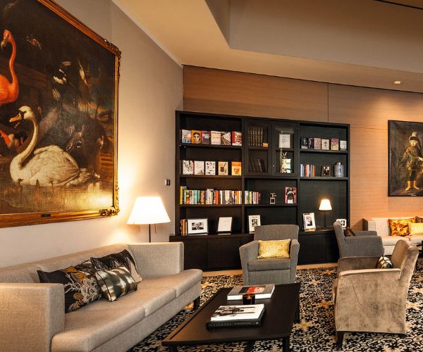 a room with a couch and a coffee table
