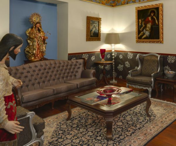 a room with a couch and a table