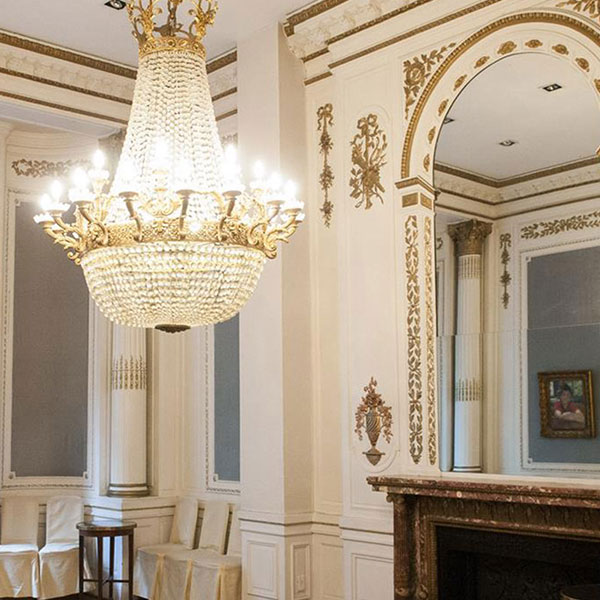 a chandelier in a room