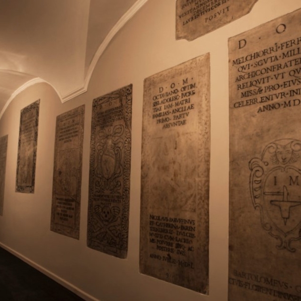 a long shot of several stone plaques