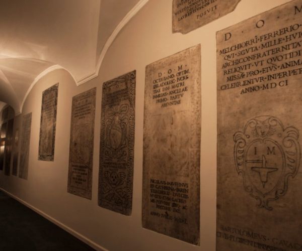 a long shot of stone plaques