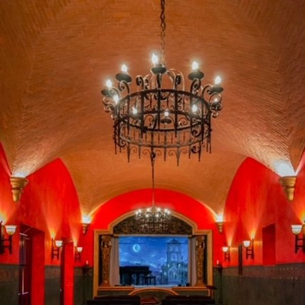 a chandelier from a ceiling