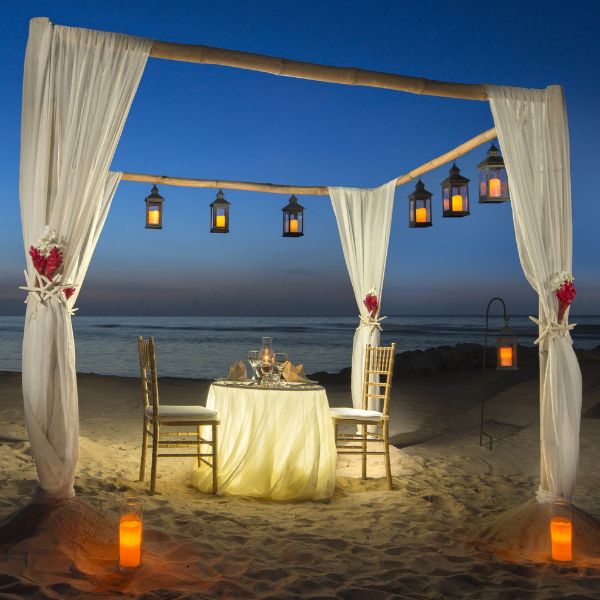 a table set up on a beach