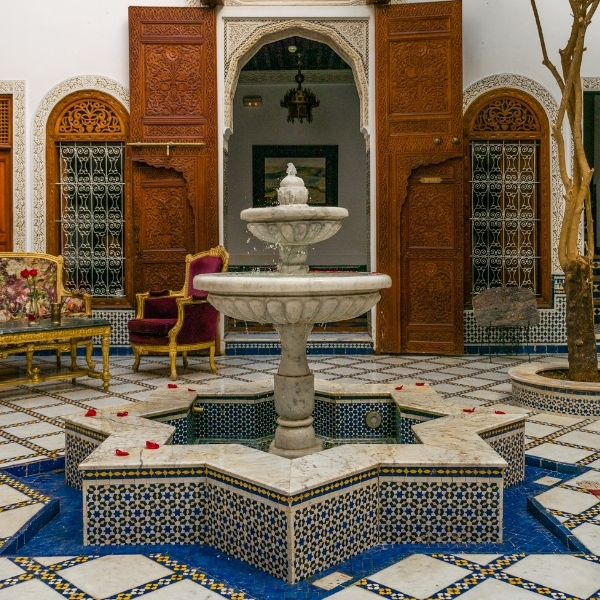 a fountain in a room