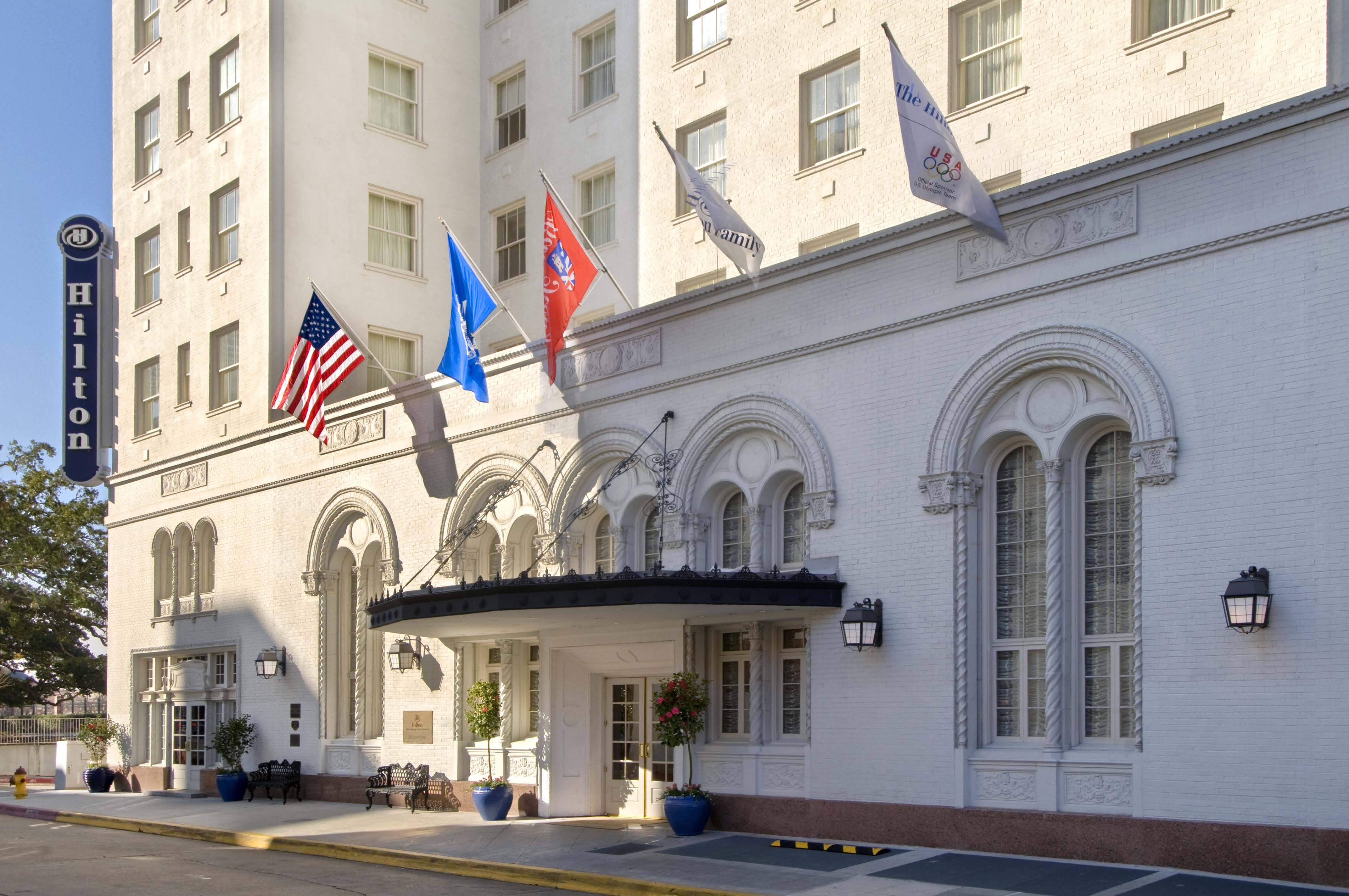 flags on the front of a building