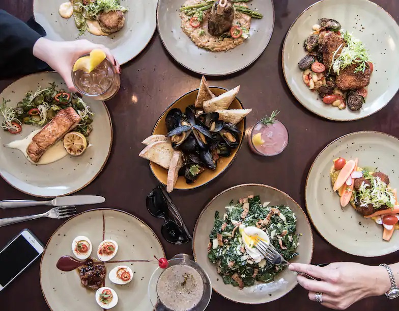 a table with plates of food