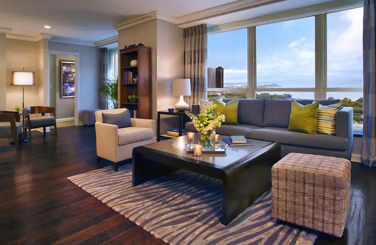 a living room with a couch and a coffee table