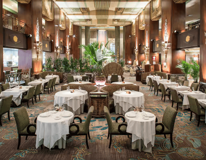 a room with tables and chairs