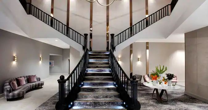 a staircase in a building