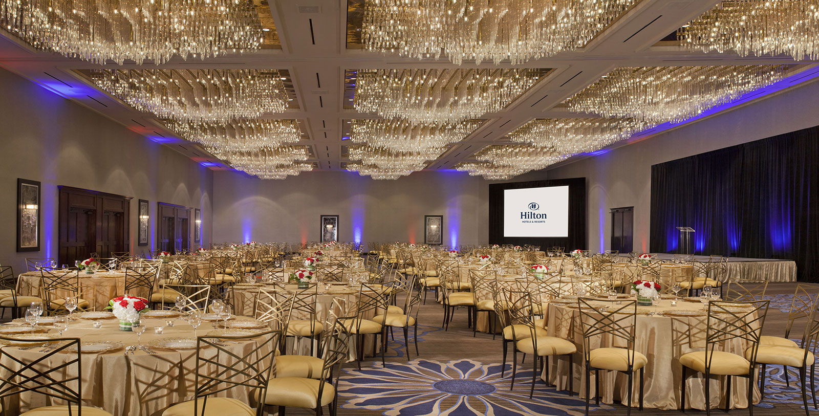 a room with tables and chairs