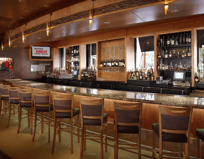 a bar with many bottles of alcohol