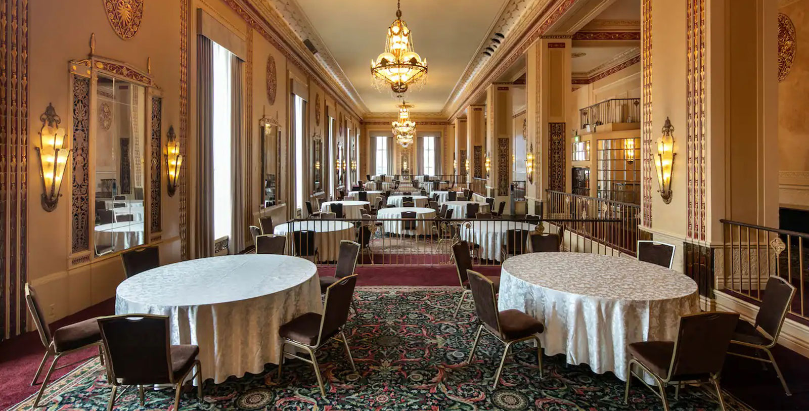 a room with tables and chairs