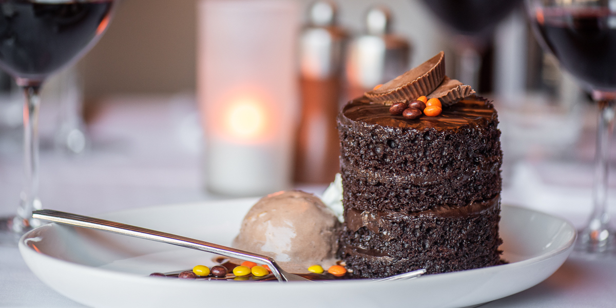 a plate of chocolate cake and ice cream