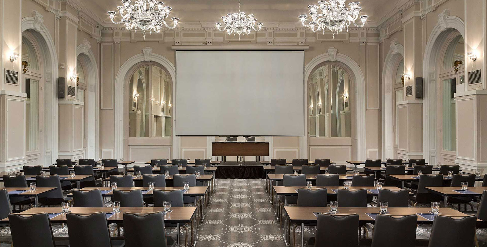 a room with tables and chairs