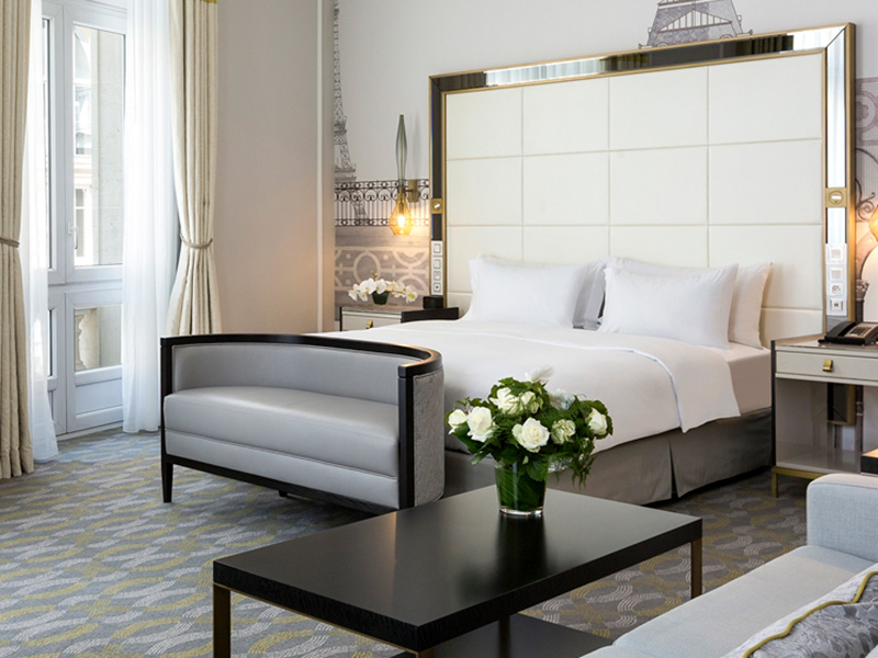 a room with a bed and a table