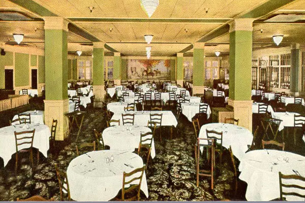 a room with tables and chairs