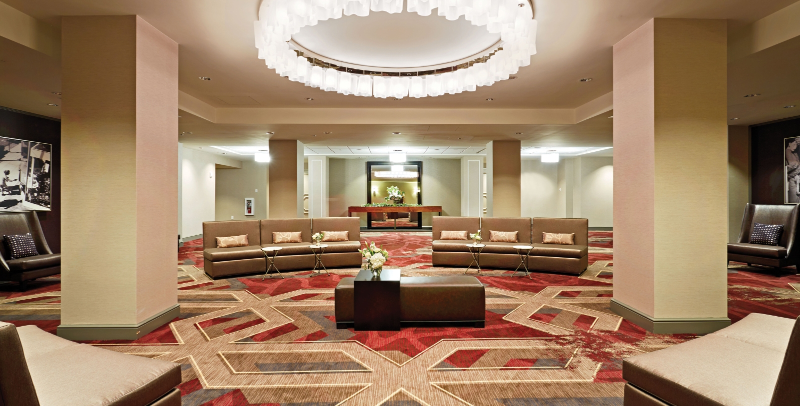 a large room with couches and a table