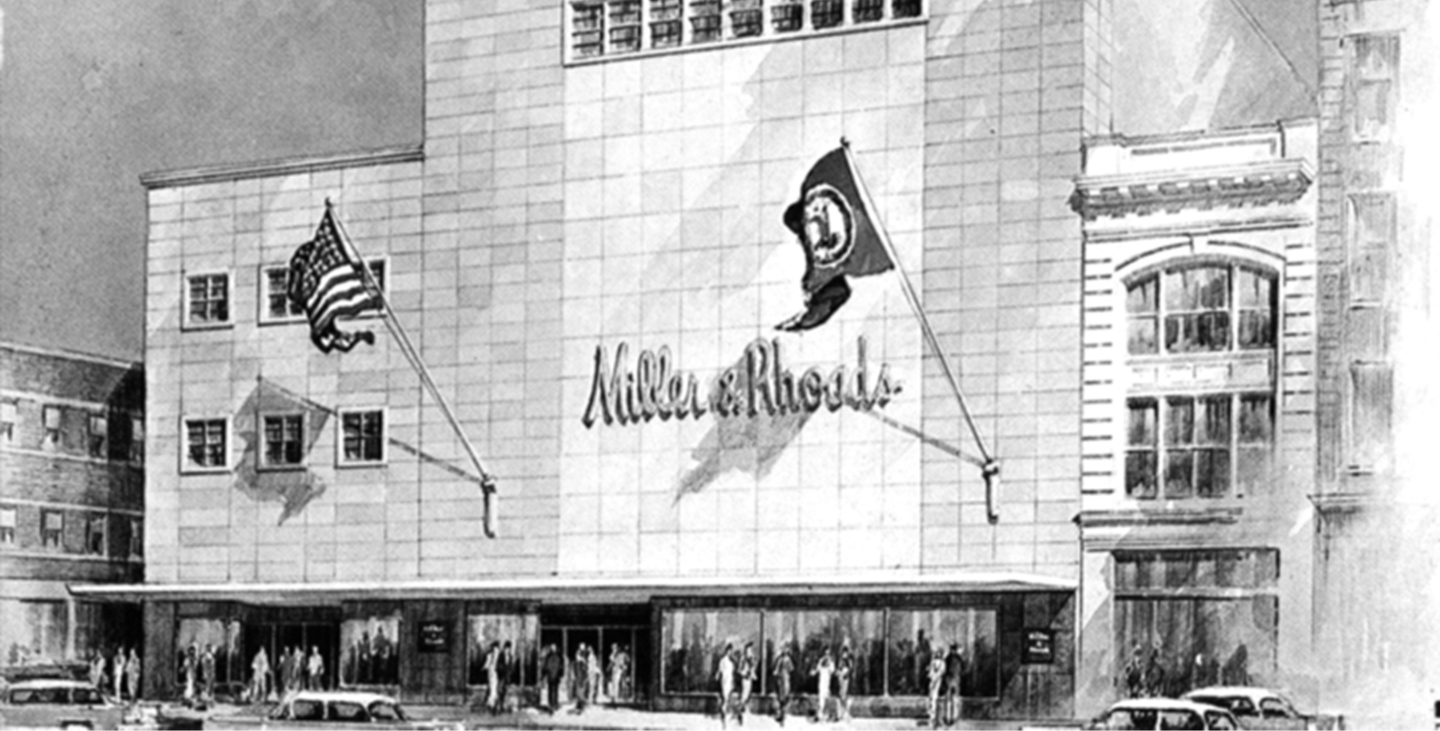a building with a flag on the side