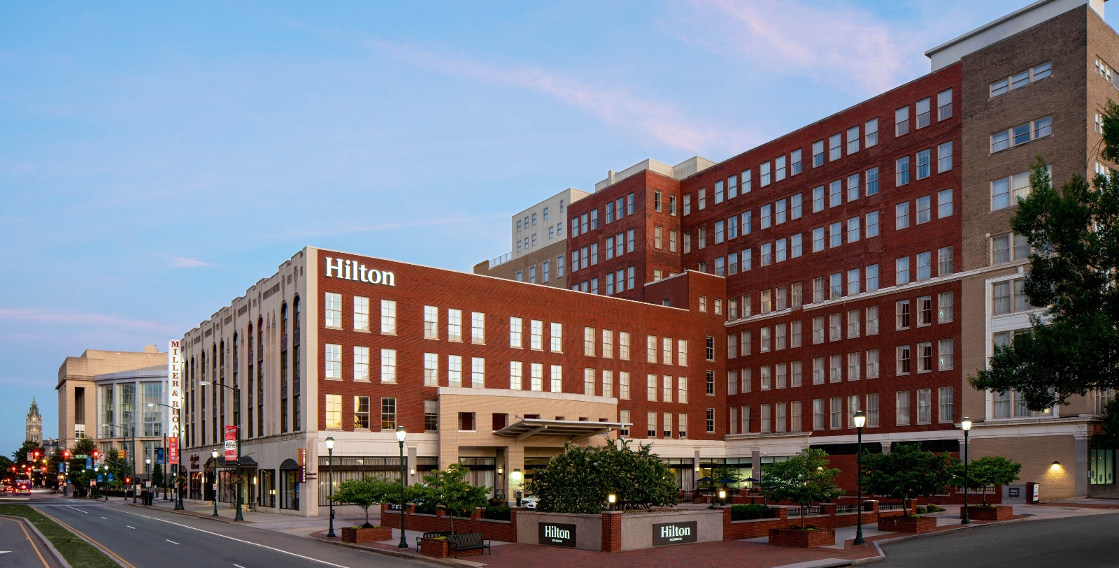 a large building with a sign on it
