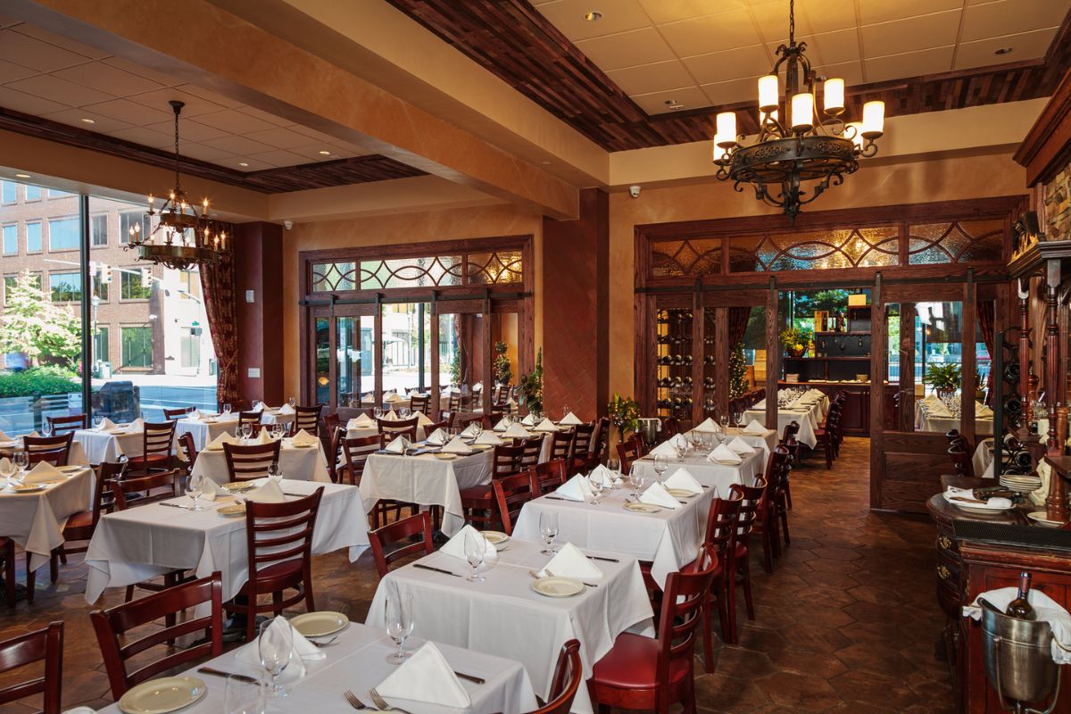 a room with tables and chairs