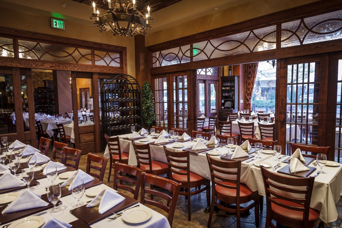a room with tables and chairs