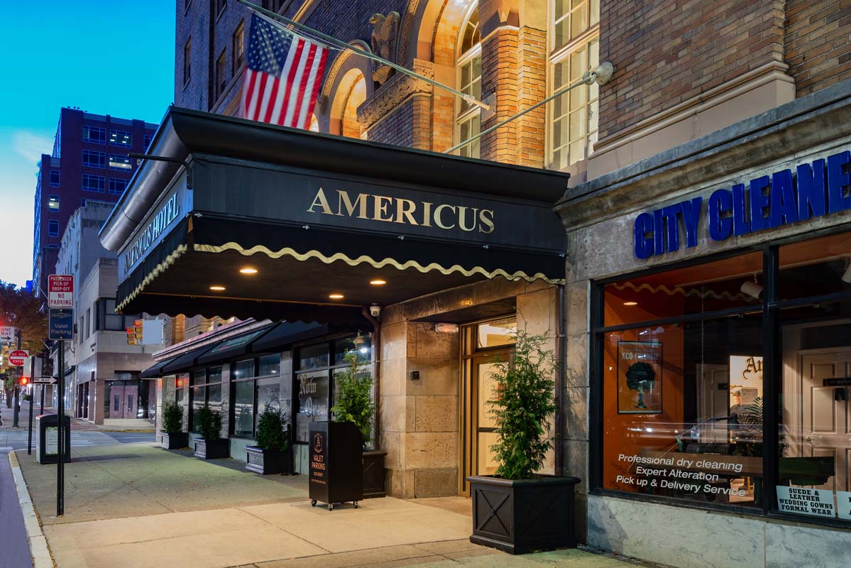 a building with a flag on the side