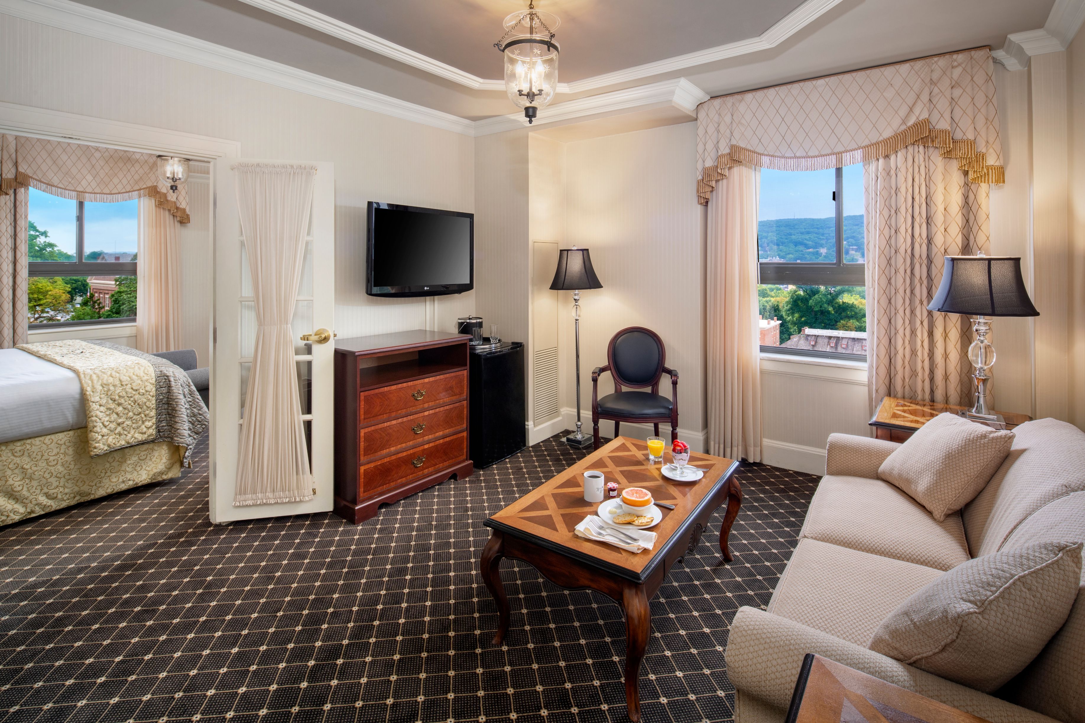 a room with a television and a couch