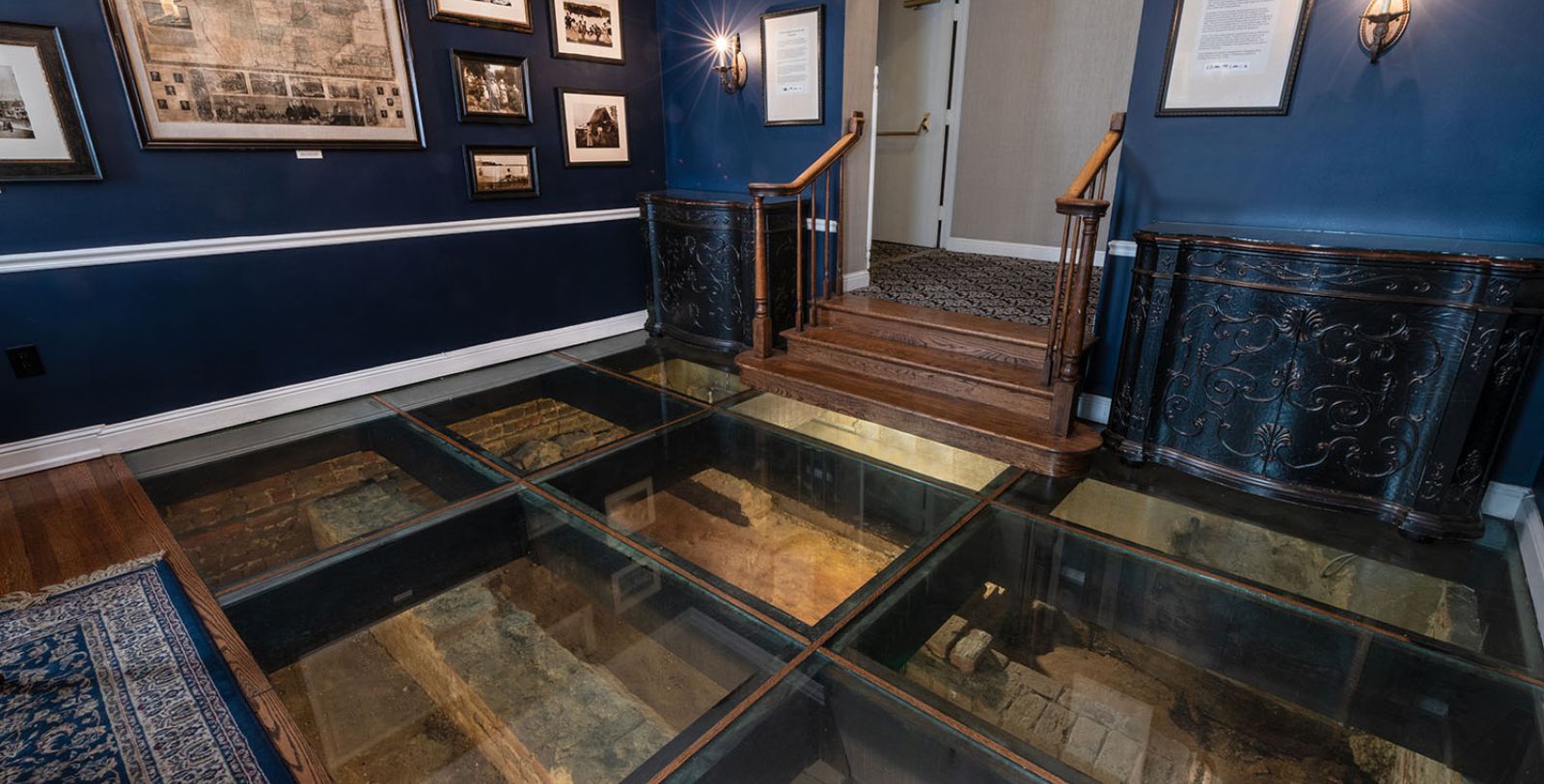 a glass floor in a room