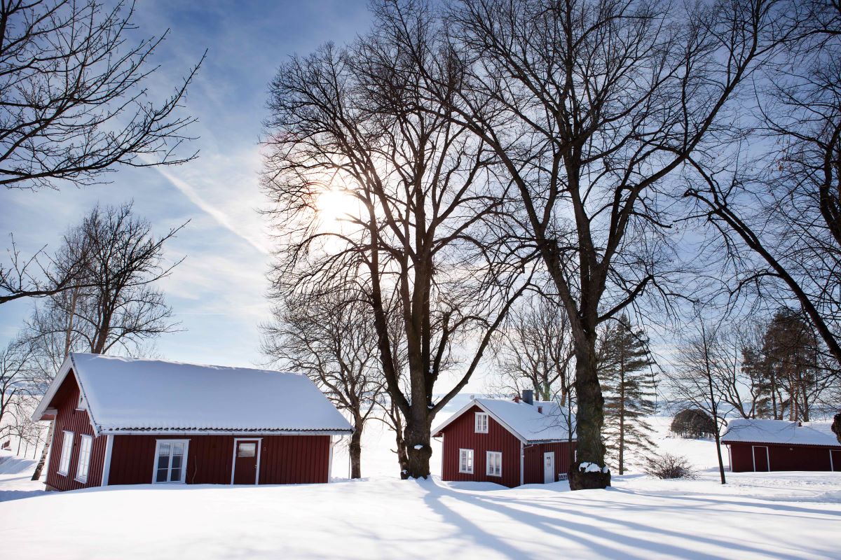 a house in a snowy field