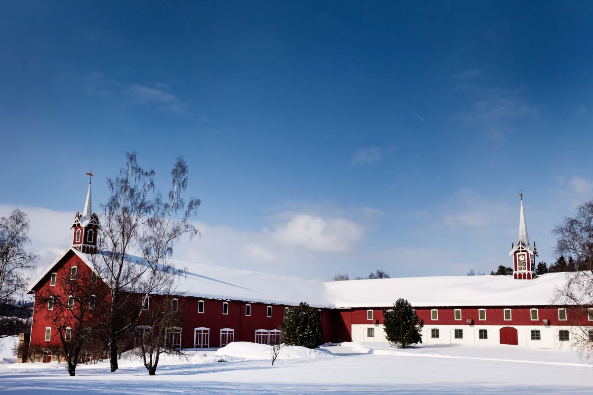 a building with snow on the ground
