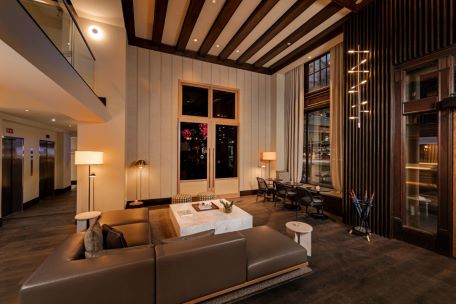 a room with a couch and a table