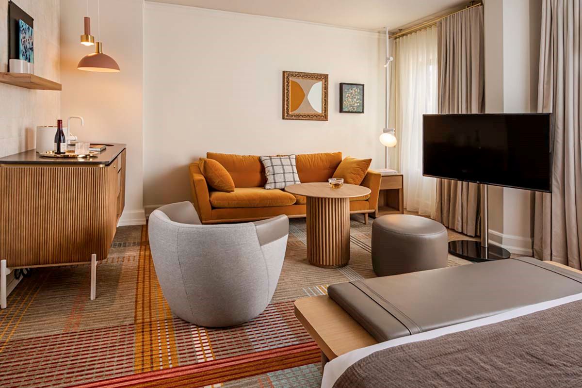 a room with a television and a couch