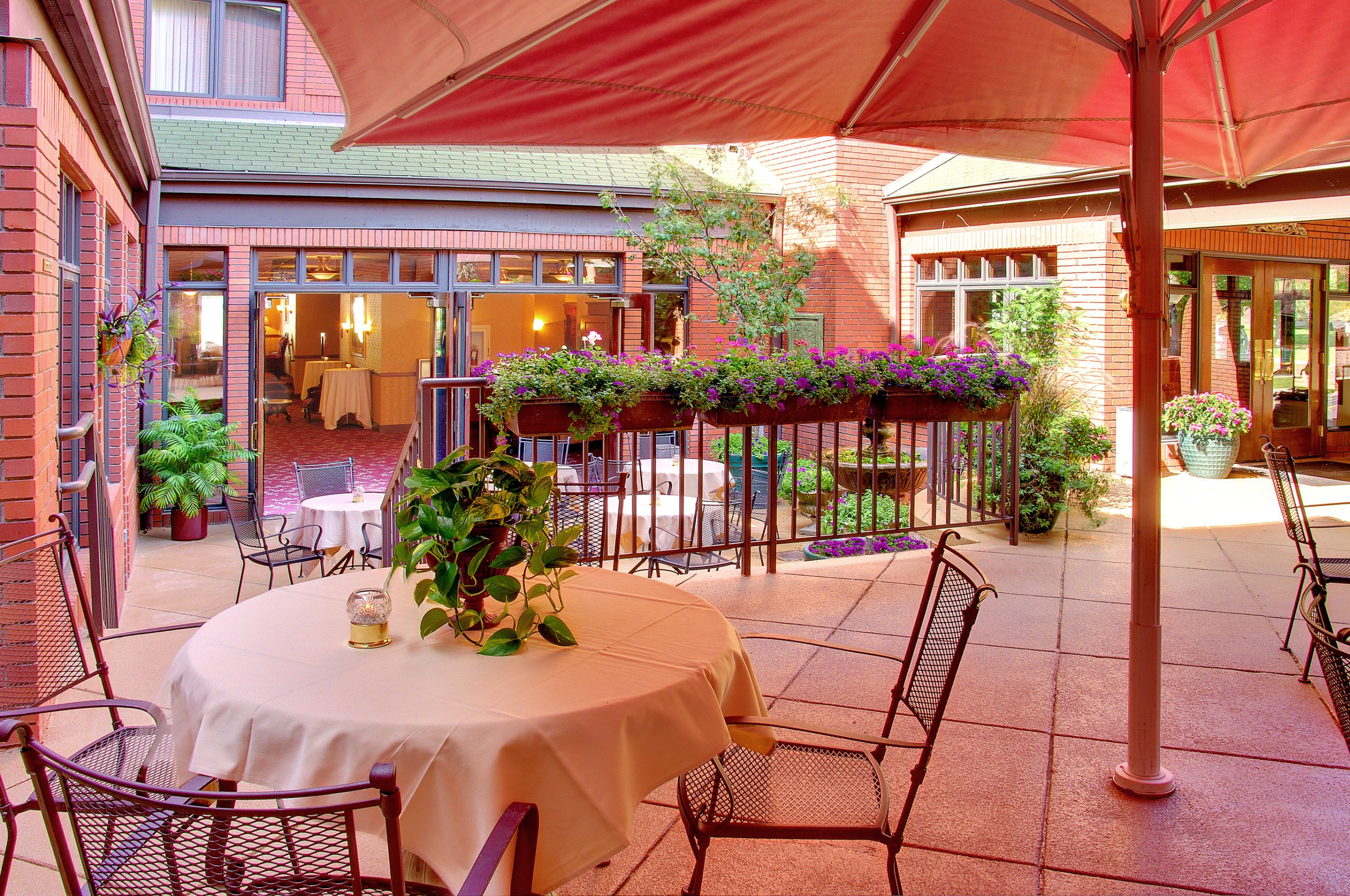 a table and chairs on a patio