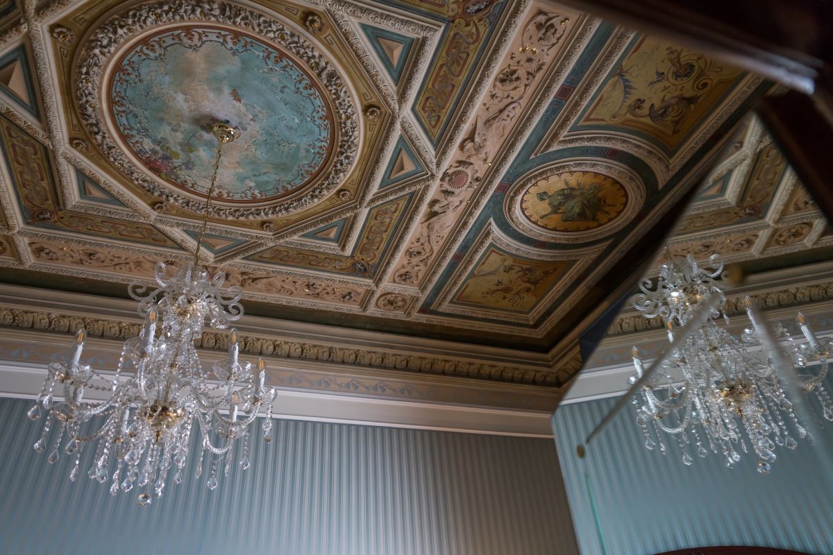 a chandelier from the ceiling