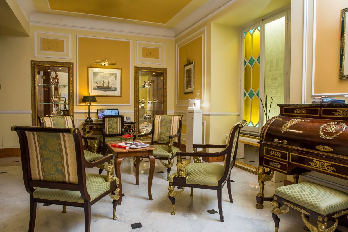a room with a table and chairs