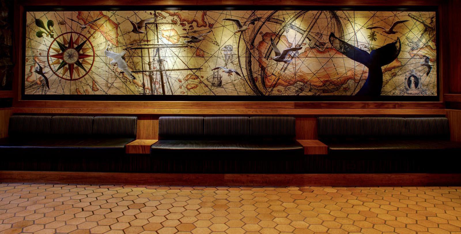 a long bench in a room