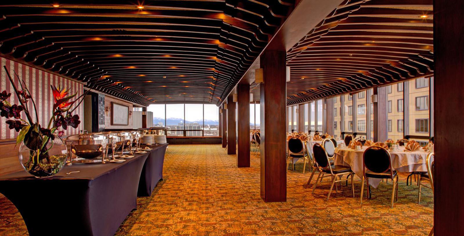 a room with tables and chairs