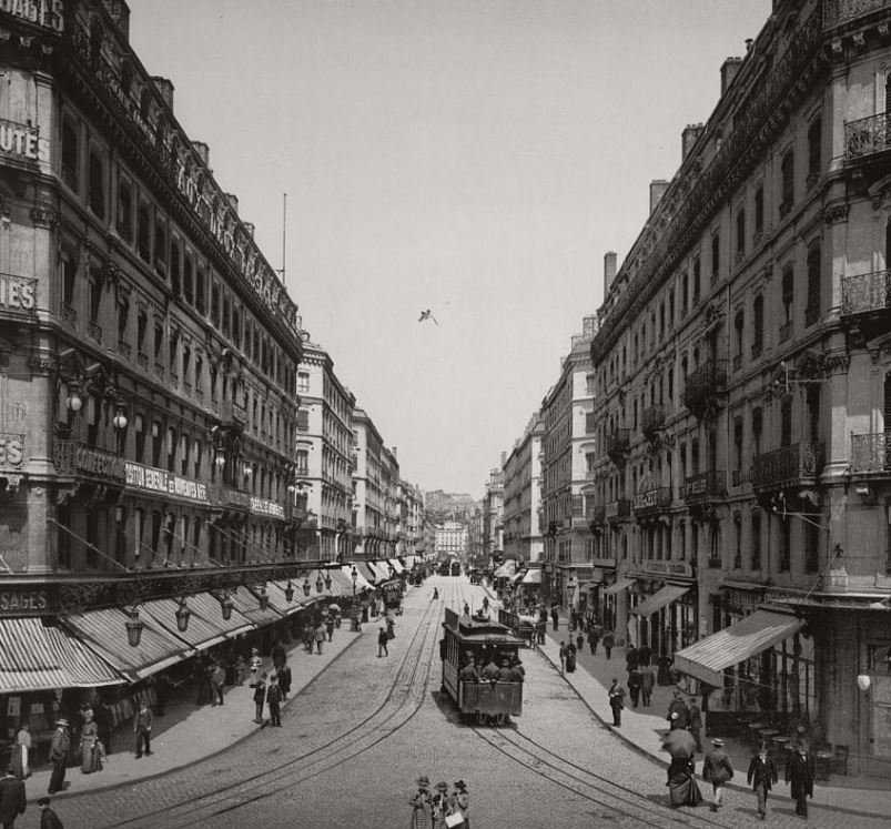 a street with people walking on it