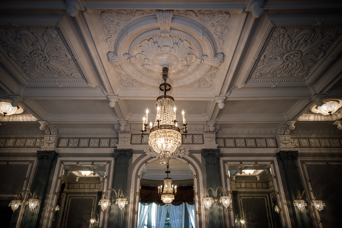 a chandelier from the ceiling