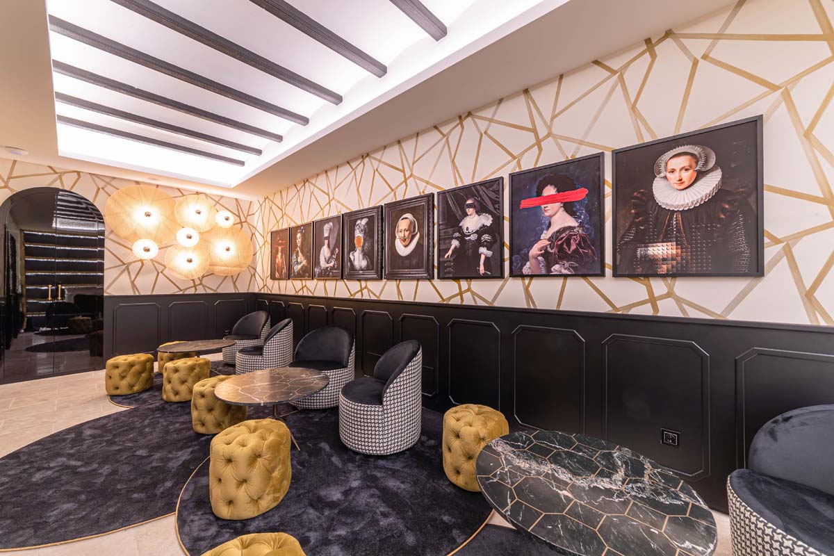 a room with art on the wall