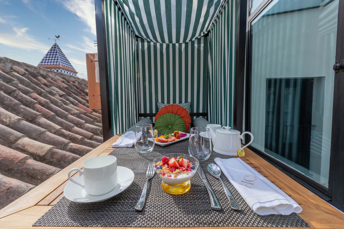 a table with food and utensils on it