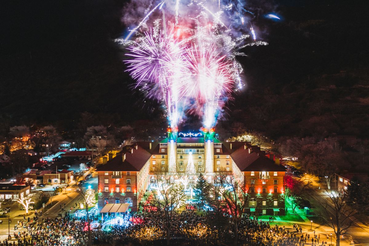 fireworks above a building