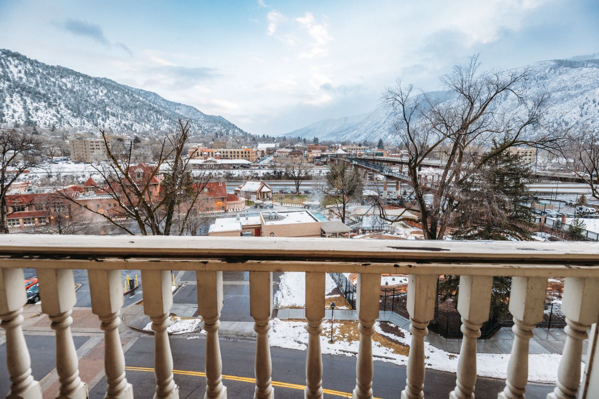 a view of a town from a balcony