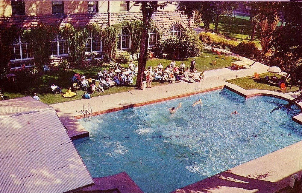 a group of people swimming in a pool