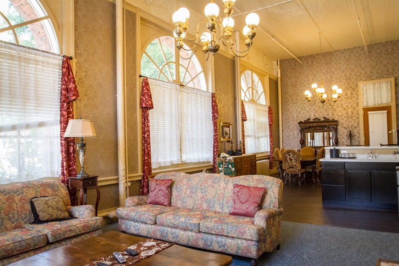 a room with a couch and a table