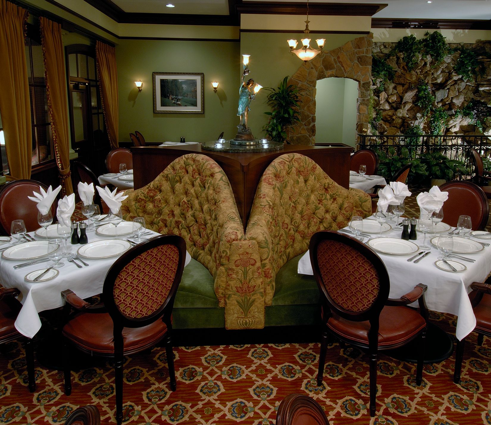 a restaurant with a table set up